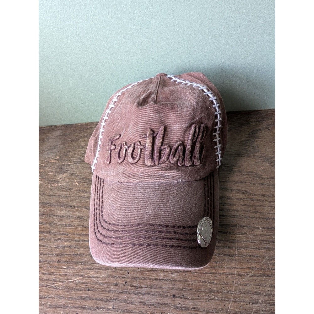 Football Embroidered Brown Baseball Cap Hat Adjustable w/ Charm Unbranded